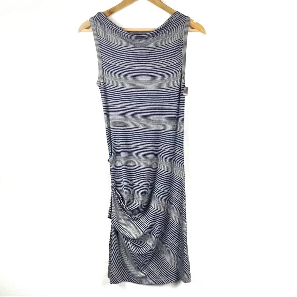 Mossimo Dress XS Womens Grey Navy Blue Striped Ruched Cowl Neck Sleeveless NWT